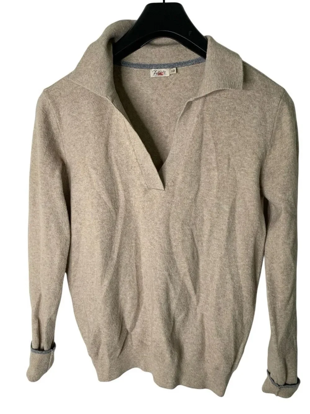 Faherty Jackson Sweater Polo cotton blend oatmeal heather colorway size small